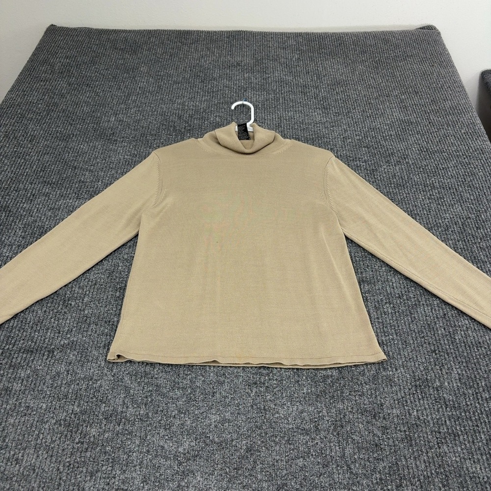 August Silk Sweater Womens M Tan Silk Turtleneck Minimalist Classic